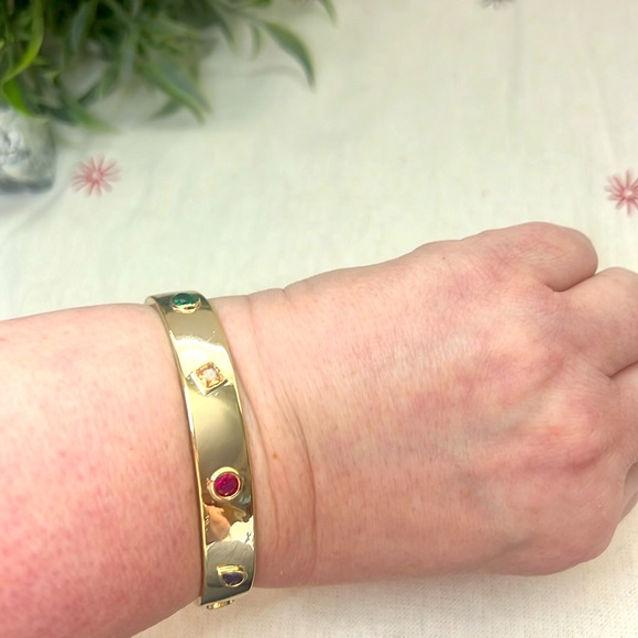 Gold Colored Crystal Bangle Cuff Bracelet - Picture 6 of 8